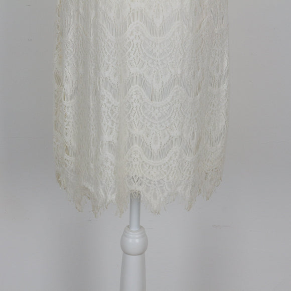 Woolworths Ivory Lace Off-Shoulder Scallop Neckline Bell Sleeve Shift Midi Dress – Size 10