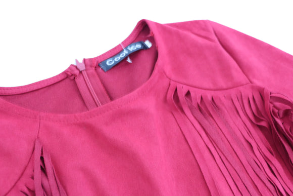 Red velvet tassel bodycon dress - S