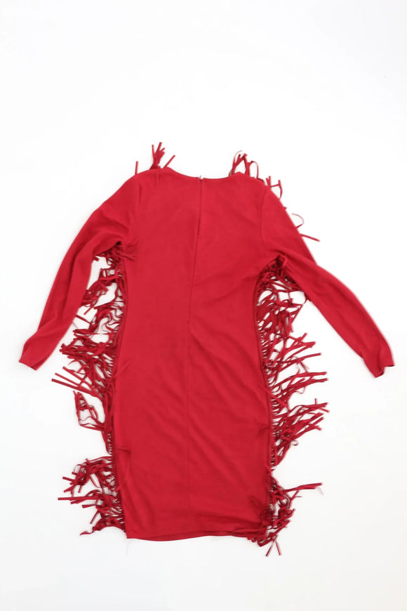 Red velvet tassel bodycon dress - S
