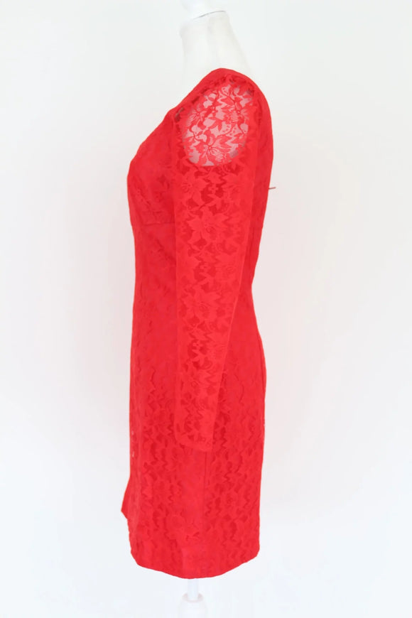 Red lace cocktail dress - S