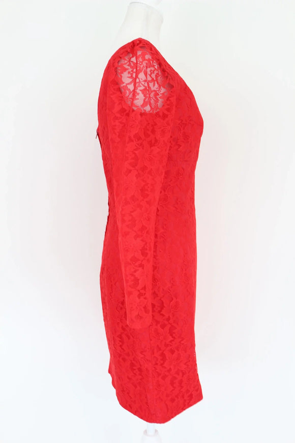 Red lace cocktail dress - S