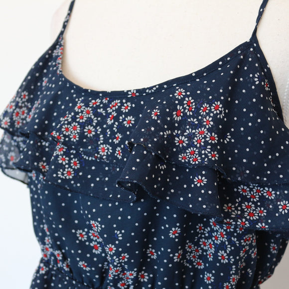 Dark blue and red floral dress - M