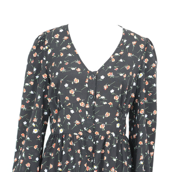 Floral & Black Long Sleeve Dress | Thrift Find – Size M