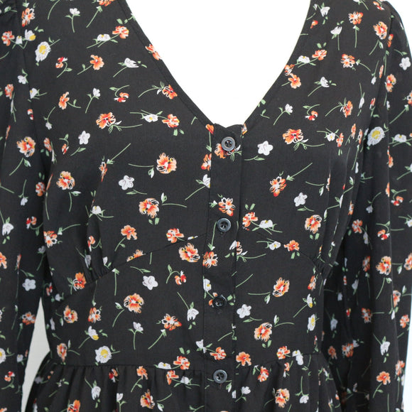Floral & Black Long Sleeve Dress | Thrift Find – Size M