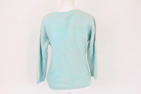 Baby blue 50% lambswool jersey with beaded detail - M