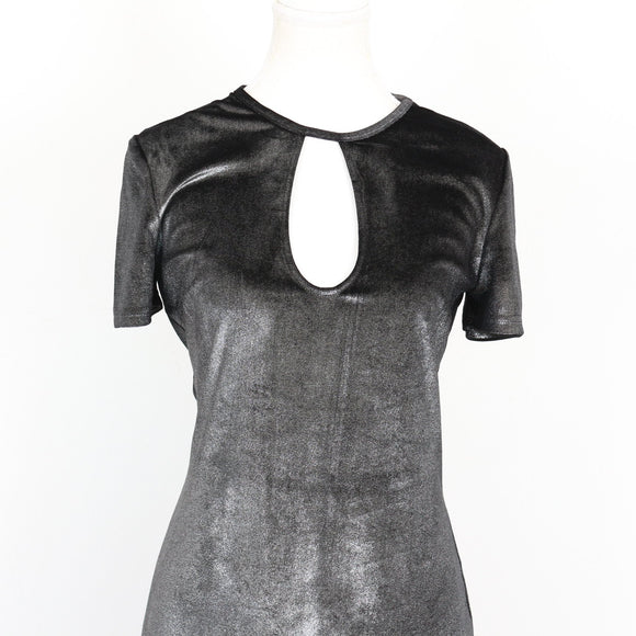 Black & Silver Velvet Mini Bodycon Dress | Thrift Find – Size XS