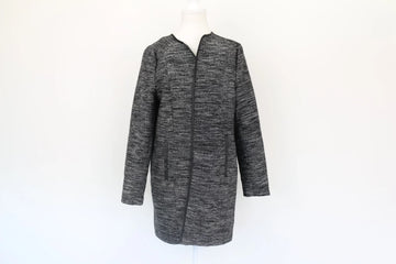 Black & White Faux Leather Trim Coat | Size 8 | Pre-Loved