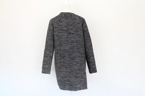 Black and white coat with faux leather trimming - 8