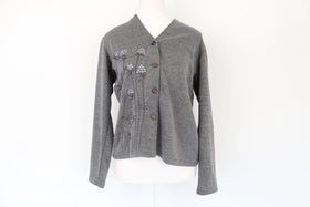 Grey cardigan with embroidery details - L