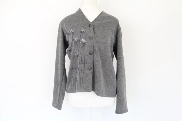 Grey cardigan with embroidery details - L