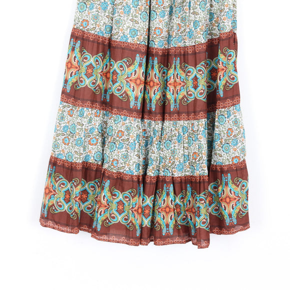 Teal & Brown Boho Smocked Maxi Skirt | Thrift Find – Size 8