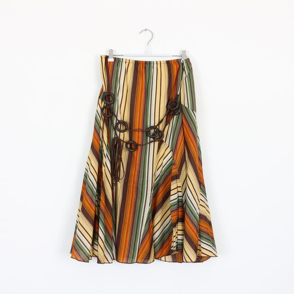 Striped Midi Skirt with Wooden Belt | Thrift Find – Size M