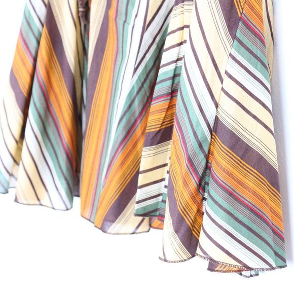 Striped Midi Skirt with Wooden Belt | Thrift Find – Size M