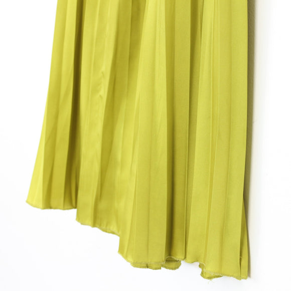 Lime Green Satin Pleated Midi Skirt | Thrift Find – Size 34