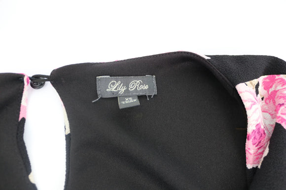 Black and pink floral long sleeve jumpsuit - XS