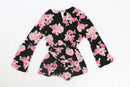 Black and pink floral long sleeve jumpsuit - XS-3