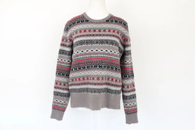Vintage patterned grey and red winter jersey - M