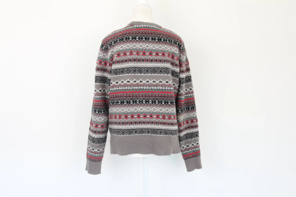 Vintage patterned grey and red winter jersey - M