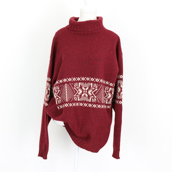 Maroon & Cream Fair Isle Knit Sweater – Size L