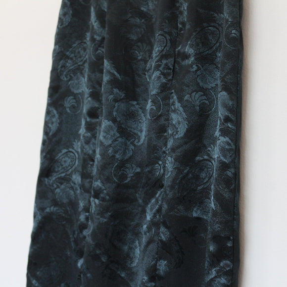 Vintage Black Paisley Satin Maxi Skirt with Slit – Size M