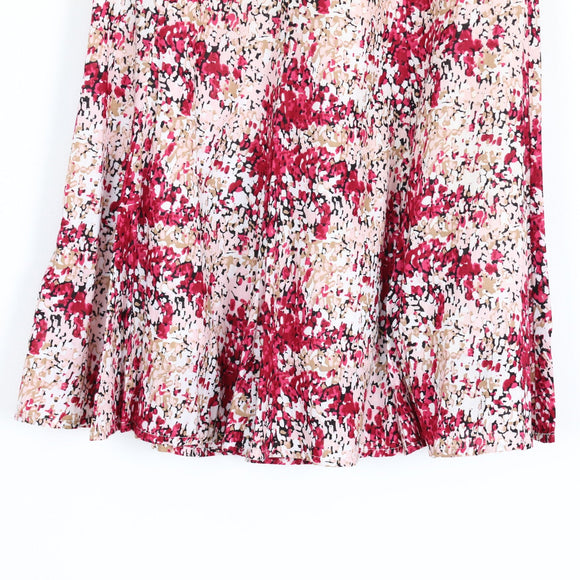 Pink & Red Abstract Floral Flared Midi Skirt – Size 34
