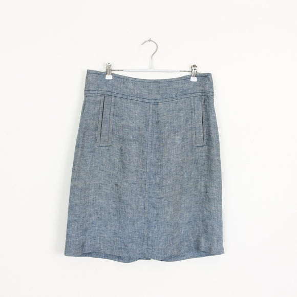 Trenery Light Blue Pure Linen Straight Skirt with Pockets – Size 10