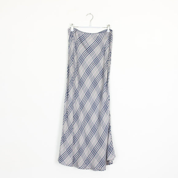 Navy & Pink Plaid Bias-Cut Slip Skirt – Size L