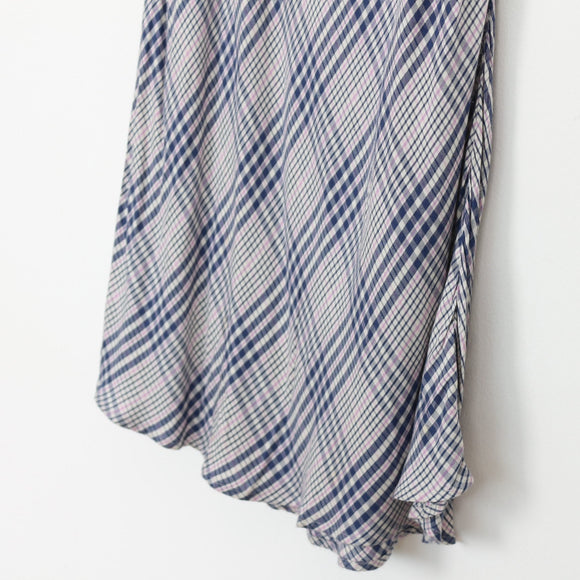 Navy & Pink Plaid Bias-Cut Slip Skirt – Size L
