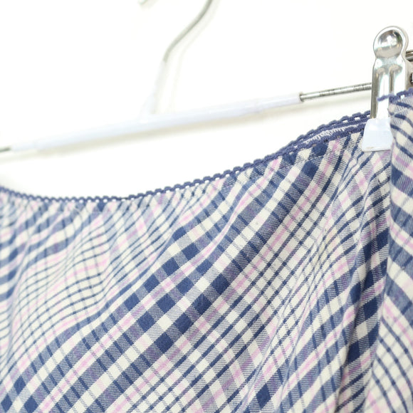 Navy & Pink Plaid Bias-Cut Slip Skirt – Size L