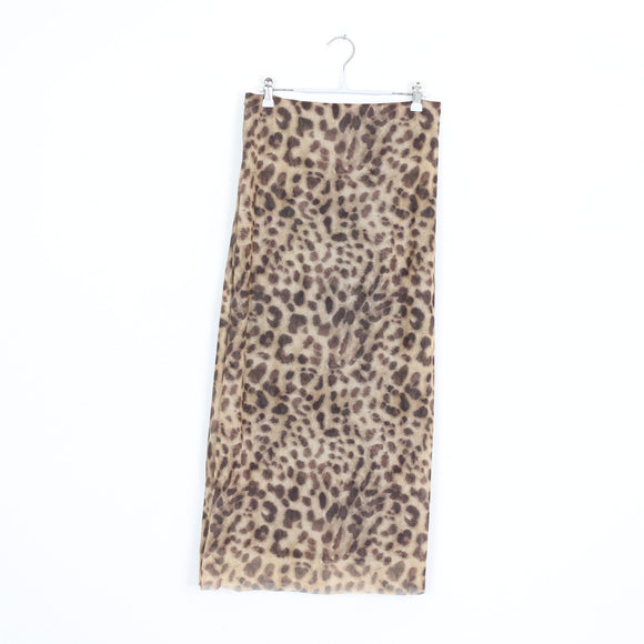 Leopard Print Satin Slip Midi Skirt – Size L