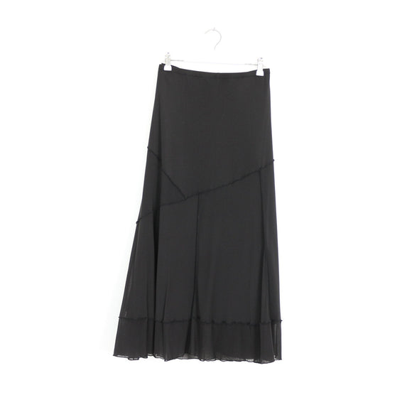 Charcoal Chiffon Flared Midi Skirt with Ruffle Hem – Size XL