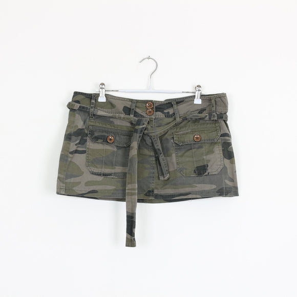 Camo Cargo Mini Skirt with Belt – Size 36