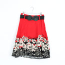 Red & Black Floral Border A-Line Midi Skirt with Bow Belt – Size 32-1