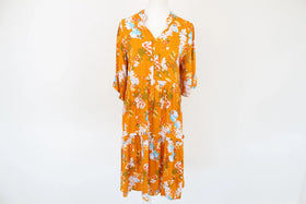 Orange floral tiered summer dress - M
