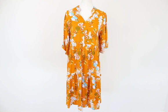 Orange floral tiered summer dress - M