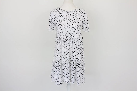 White and black polka dot summer dress - S