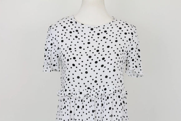 White and black polka dot summer dress - S