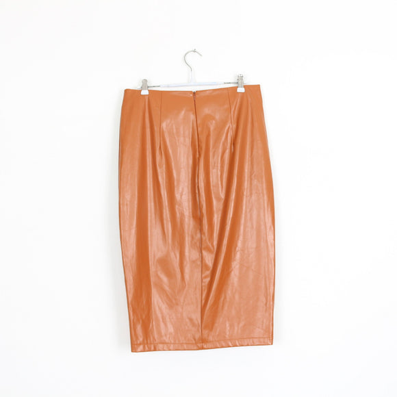 Camel Faux Leather Bodycon Midi Skirt – Size L
