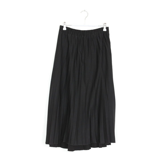 Black Flowy Pleated Midi Skirt with Elasticated Waist – Size S