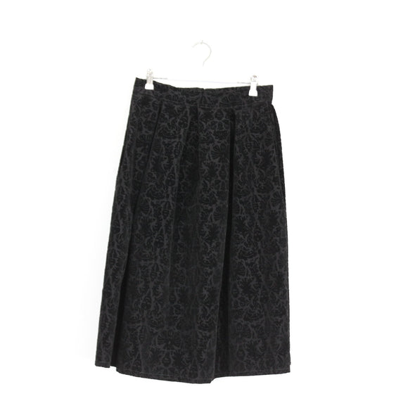 Black Flocked Velvet Damask A-Line Midi Skirt – Size M