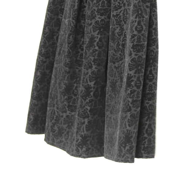 Black Flocked Velvet Damask A-Line Midi Skirt – Size M