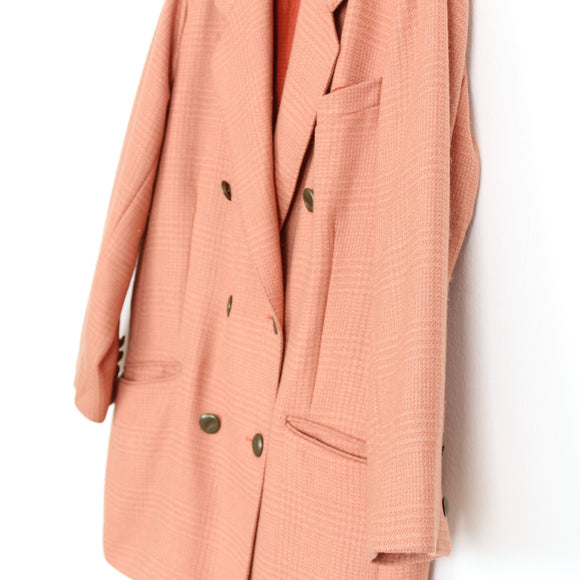 Vintage Salmon Double-Breasted Oversized Blazer – Size 42