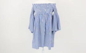 ZARA blue and white stripe off-the-shoulder dress - XS