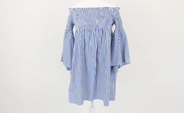 Zara Blue & White Striped Off-Shoulder Dress | Size XS | Pre-Loved