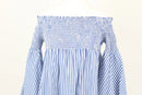 ZARA blue and white stripe off-the-shoulder dress - XS-2