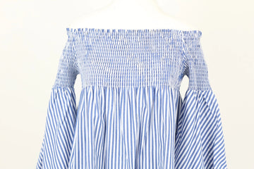 Zara Blue & White Striped Off-Shoulder Dress | Size XS | Pre-Loved - 0