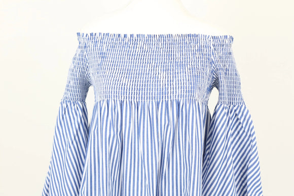 ZARA blue and white stripe off-the-shoulder dress - XS