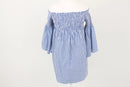 ZARA blue and white stripe off-the-shoulder dress - XS-4