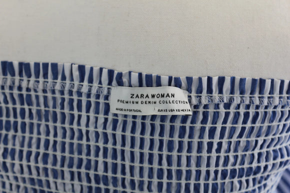 ZARA blue and white stripe off-the-shoulder dress - XS