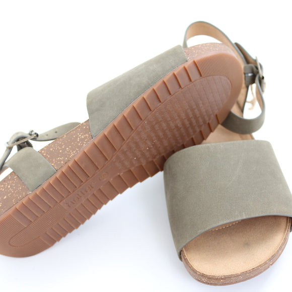 Hotter Khaki Suede Ankle Strap Flat Sandals – Size 6.5